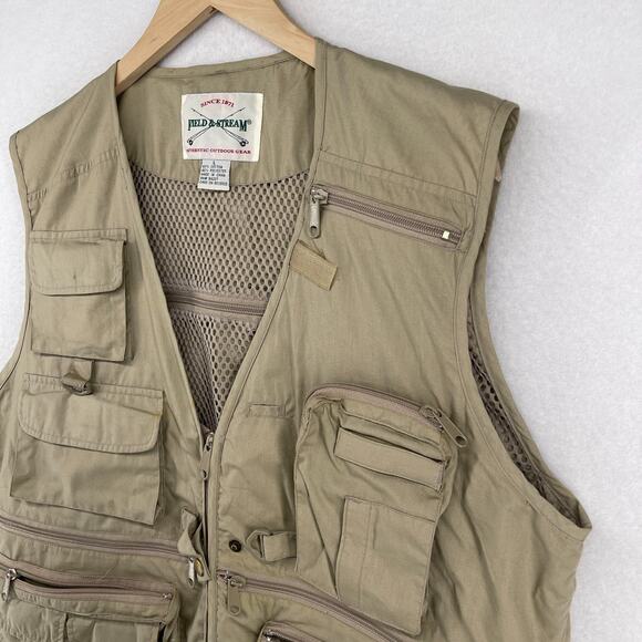 FIELD & STREAM Vest Mens L Fly Fishing Hunting Photography Gear Utility Brown - Picture 4 of 14